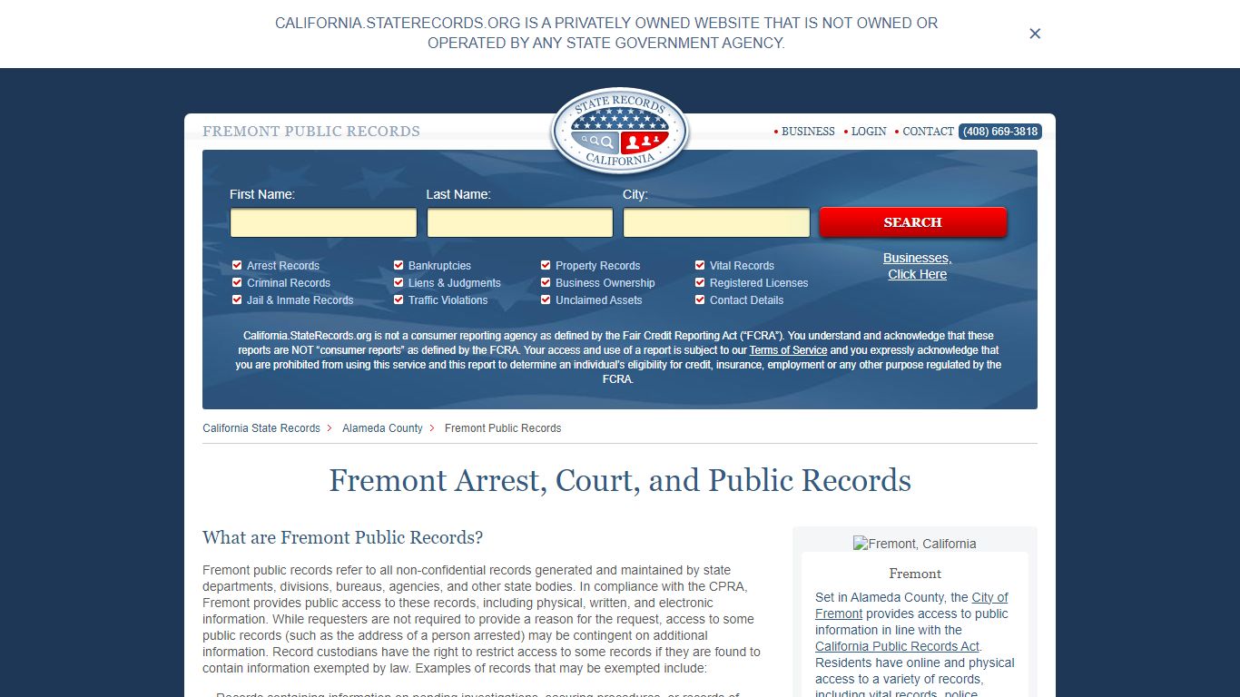 Fremont Arrest and Public Records | California.StateRecords.org